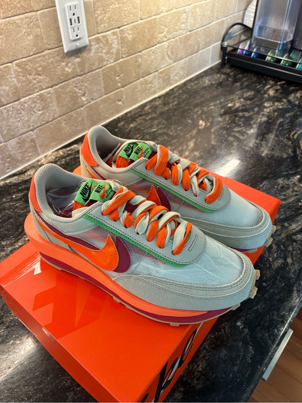 Nike x sacai x CLOT LDWaffle Net Orange Blaze DH1347-100 Men's 7 Women's 8.5 DS